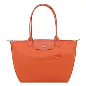 LONGCHAMP LE PLIAGE GREEN系列刺繡長把再生尼龍摺疊水餃包(大) 胡蘿蔔橘