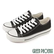 【GREEN PHOENIX】男 帆布鞋 休閒鞋 小白鞋 百搭 綁帶 台灣製 JP26.5 黑色