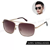 【SUNS】時尚方框太陽眼鏡 中性駕駛墨鏡 輕量細框設計 S138 抗UV400 金框茶片