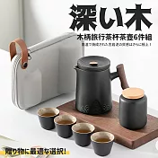 【Camping Box】邃木感木柄旅行茶杯茶壺6件組 (旅行茶具組 露營茶具組) 炭燒鍛黑