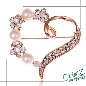 【伊飾童話】鏤空愛心＊珍珠花鑽別針胸針 玫瑰金