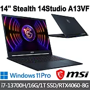 msi微星 Stealth 14Studio A13VF-021TW 14吋 電競筆電(i7-13700H/16G/1T SSD/RTX4060-8G/Win11Pro)