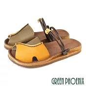 【GREEN PHOENIX】女 涼鞋 拖鞋 全真皮 魚口 兩穿 手工 台灣製 EU35 深綠色