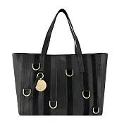 SEE BY CHLOETILDA環扣拼接皮革托特包 黑色