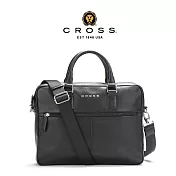 【CROSS】臺灣總經銷 限量1折 頂級小牛皮手柄拉鍊手提/斜背公事包 湯米系列 全新專櫃展示品 (14吋 黑色)