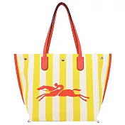 LONGCHAMP ROSEAU ESSENTIAL系列帆布LOGO字母條紋托特包(大) 黃x白