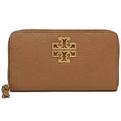 TORY BURCH 雙T-LOGO皮革素面長夾-駝