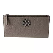 TORY BURCH 雙T-LOGO荔枝皮革拉鍊長夾-灰