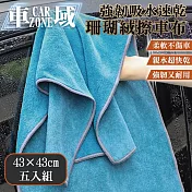 【CarZone車域】強韌吸水/速乾/不留水痕/珊瑚絨擦車布43*43 五入組