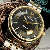 WAKMANN威克曼瑞士錶,編號：WA00023,40mm圓形金色精鋼錶殼黑色錶盤精鋼金銀相間錶帶