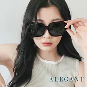 【ALEGANT】時尚森感黑舒適加大方框全罩式防滑彈力鏡腳寶麗來偏光墨鏡/外掛式UV400太陽眼鏡/包覆套鏡