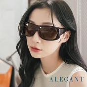 【ALEGANT】輕奢時尚雀茶棕透氣方框全罩式防滑彈力鏡腳寶麗來偏光墨鏡/外掛式UV400太陽眼鏡/包覆套鏡