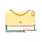 COACH 拼接皮革翻蓋鏈包-黃粉撞色