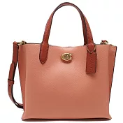 COACH 素面皮革托特包-粉桔