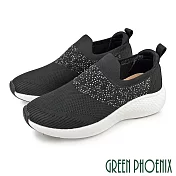【GREEN PHOENIX】女 休閒鞋 懶人鞋 健走鞋 厚底 超輕量 彈力 透氣 EU40 黑色