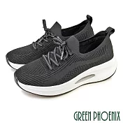 【GREEN PHOENIX】女 休閒鞋 氣墊 厚底 彈力 透氣 襪套式 EU37 黑色