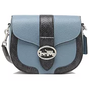 COACH 拼接壓花皮革斜背馬鞍包-藍