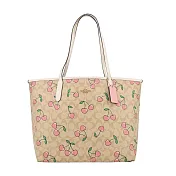 COACH 立體馬車LOGO櫻桃印花肩背托特包 (淺卡其)