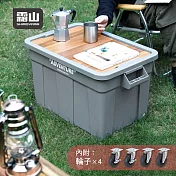 【日本霜山】工業風耐重置物收納箱-74L (附滑輪&木製蛋捲桌板)- 深岩灰