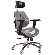 GXG 雙軸枕 雙背電腦椅(鋁腳/2D升降扶手) 中灰網座 TW-2704 LUA2