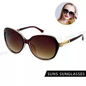 【SUNS】抗UV太陽眼鏡 時尚淑女鑲鑽花邊造型 大框顯小臉 S30 蜜棕茶