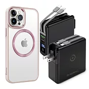 Dr.b@ttery電池王 MagSafe無線充電+自帶線行動電源-黑色 搭 iPhone14 ProMax 6.7 星耀磁吸保護殼 粉色