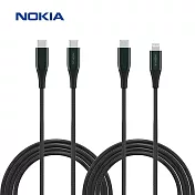 【Philips 飛利浦】USB轉Type-C/Lightning 125 經典極速充電線組合包(P8200 Combo) 夜幕綠