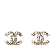CHANEL CC Logo 玻璃珍珠針式耳環 (金色/珍珠白)