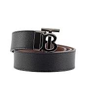 BURBERRY 銀色Logo 牛皮及平滑皮革雙面可用皮帶 (90cm)(黑色/棕褐色)