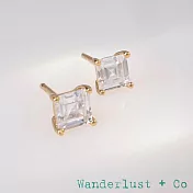 Wanderlust+Co 澳洲品牌 公主切割方鑽耳環 5A頂級鋯石單鑽耳環 Princess