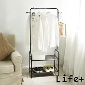 【Life+】日式簡約多功能雙層落地衣帽架/掛衣架/置物架2入/組 2色任選 消光黑X2