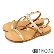 【GREEN PHOENIX】女 涼鞋 全真皮 平底 夏天 顯白 交錯線條 臺灣製 EU38 棕色