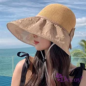 【Decoy】壓花抓皺＊蝴蝶結棉麻防曬漁夫遮陽帽/ 卡其