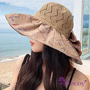 【Decoy】油畫格紋＊蝴蝶結漁夫棉麻防曬遮陽帽/卡其