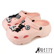 【Pretty】女 洞洞鞋 雨鞋 涼鞋 拖鞋 兩穿 防水 輕量 童趣小熊 JP23 粉紅色