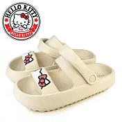 【HELLO KITTY】女 涼鞋 拖鞋 兩穿 凱蒂貓 二字 輕量 厚底 防水 臺灣製 JP23 米色