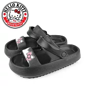 【HELLO KITTY】女 涼鞋 拖鞋 兩穿 凱蒂貓 二字 輕量 厚底 防水 臺灣製 JP23 黑色