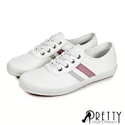 【Pretty】女 休閒鞋 帆布鞋 免綁帶 平底 台灣製 JP23 白色