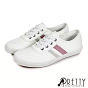 【Pretty】女 休閒鞋 帆布鞋 免綁帶 平底 臺灣製 JP23 白色