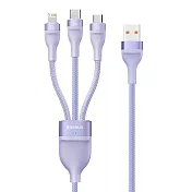 BASEUS倍思 一拖三66W 1.2米快充傳輸充電線 USB TO iPhone+Micro+Type-C 紫色