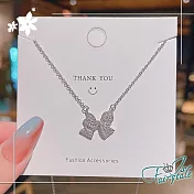 【伊飾童話】炫銀蝴蝶結＊韓風滿鑽鈦鋼項鍊