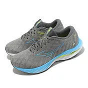 Mizuno 慢跑鞋 Wave Inspire 19 男鞋 灰 藍 緩震 波浪片 運動鞋 美津濃 J1GC2344-51