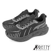 【Pretty】女 休閒鞋 運動鞋 老爹鞋 厚底 綁帶 透氣 JP23 黑色