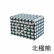 【E.dot】日式棉麻印花可掀蓋摺疊收納箱-4入組 北極熊