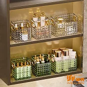 【iSFun】鑽石紋格*桌面透明鍍金把手收納盒/大號透明