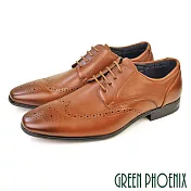 【GREEN PHOENIX】男 紳士鞋 商務鞋 德比鞋 學生 皮鞋 雕花 EU41 咖啡色