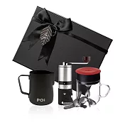 【PO:Selected】丹麥手沖咖啡三件禮盒組(不鏽鋼磨芯咖啡磨/玻璃杯240ml-共4色/拉花杯-黑) 紅