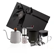 【PO:Selected】丹麥手沖咖啡四件禮盒組(手沖壺-灰/玻璃杯240ml-共4色/拉花杯-黑/咖啡磨2.0) 灰
