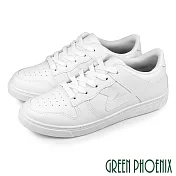 【GREEN PHOENIX】男 板鞋 休閒鞋 皮革 綁帶 平底 台灣製 JP25.5 白色