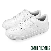 【GREEN PHOENIX】男 板鞋 休閒鞋 皮革 綁帶 平底 臺灣製 JP25.5 白色